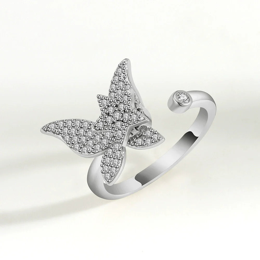 VENTFILLE 925 Sterling Silver Sunflower Diamond Zircon Rotatable Ring For Women Gift Relieve Stress Ring Jewelry Wholesale