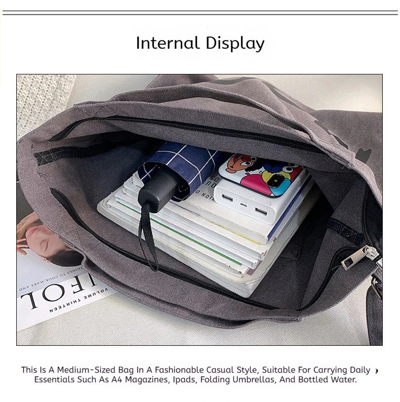 Letters solid color printing canvas large bag models tide  Unisex with the same canvas crossbody large capacity Tote bag