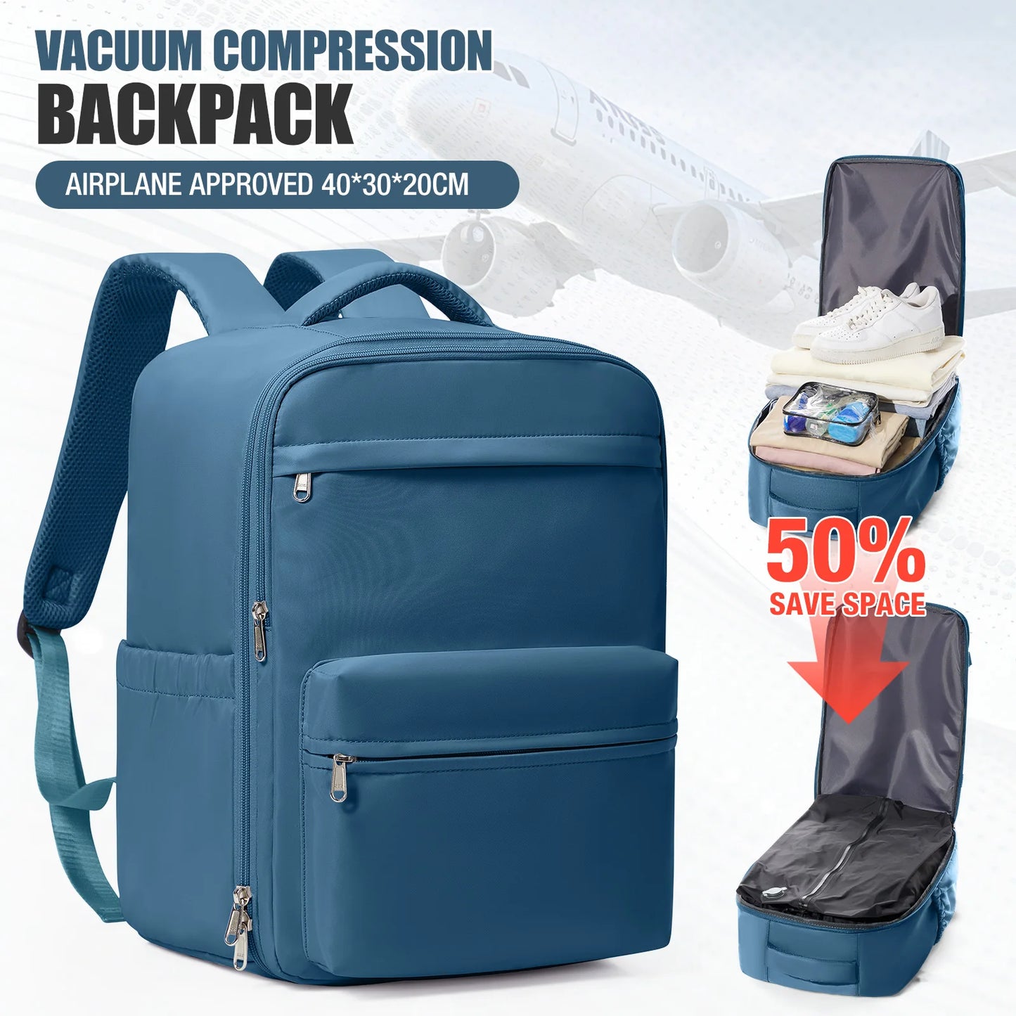 Vacuum Compression Backpack 15.6in Laptop Backpack Expand Hiking Vacuum Travel Backpack, Ryanair Backpack 40x30x20 Cabin Bag