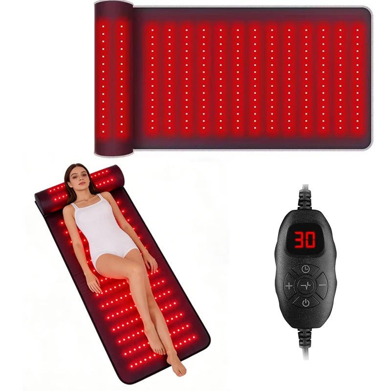 Red Light Therapy Mat with Ergonomic Neck Support & Far Infrared Heating - Full Body Pain Relief for Home & Clinical Use - 675