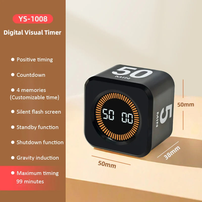 Digital Visual Timer Gravity Sensor Flipping LED Display 4 Preset Time Rechargeable Mini Cube Timer for Cooking Study Shower