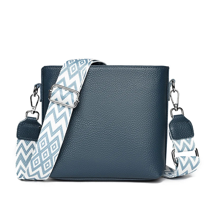100% Genuine Leather Crossbody Bag Women Fashion Wide Strap Shoulder Bag Ladies Cowhide Messenger Bag Small Handbag and Purse