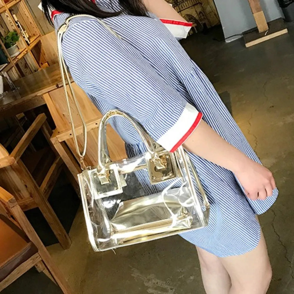 Large Summer Clear Totes Bags Transparent Clutch Purse Women Handbags Crossbody Handle Bag Shoulder Messenger Bag Girls Gift