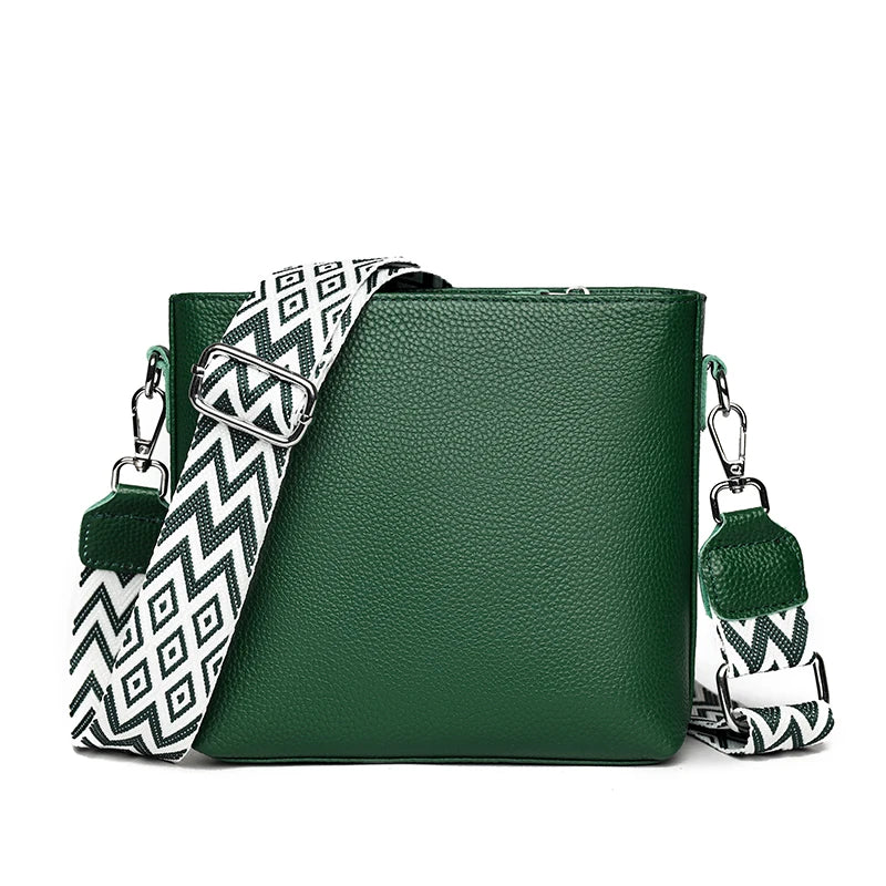 100% Genuine Leather Crossbody Bag Women Fashion Wide Strap Shoulder Bag Ladies Cowhide Messenger Bag Small Handbag and Purse