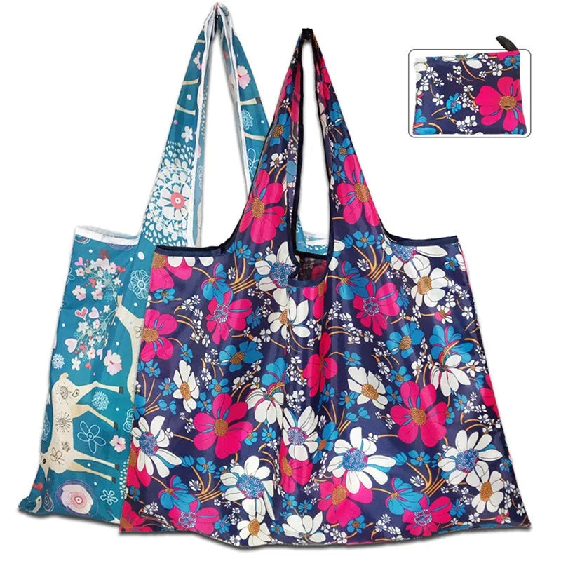 1pc Reusable Shopping Bags Women Foldable Tote Bag Portable Cloth Eco Grocery Bag Folding Large Capacity Fruit Vegetable Handbag