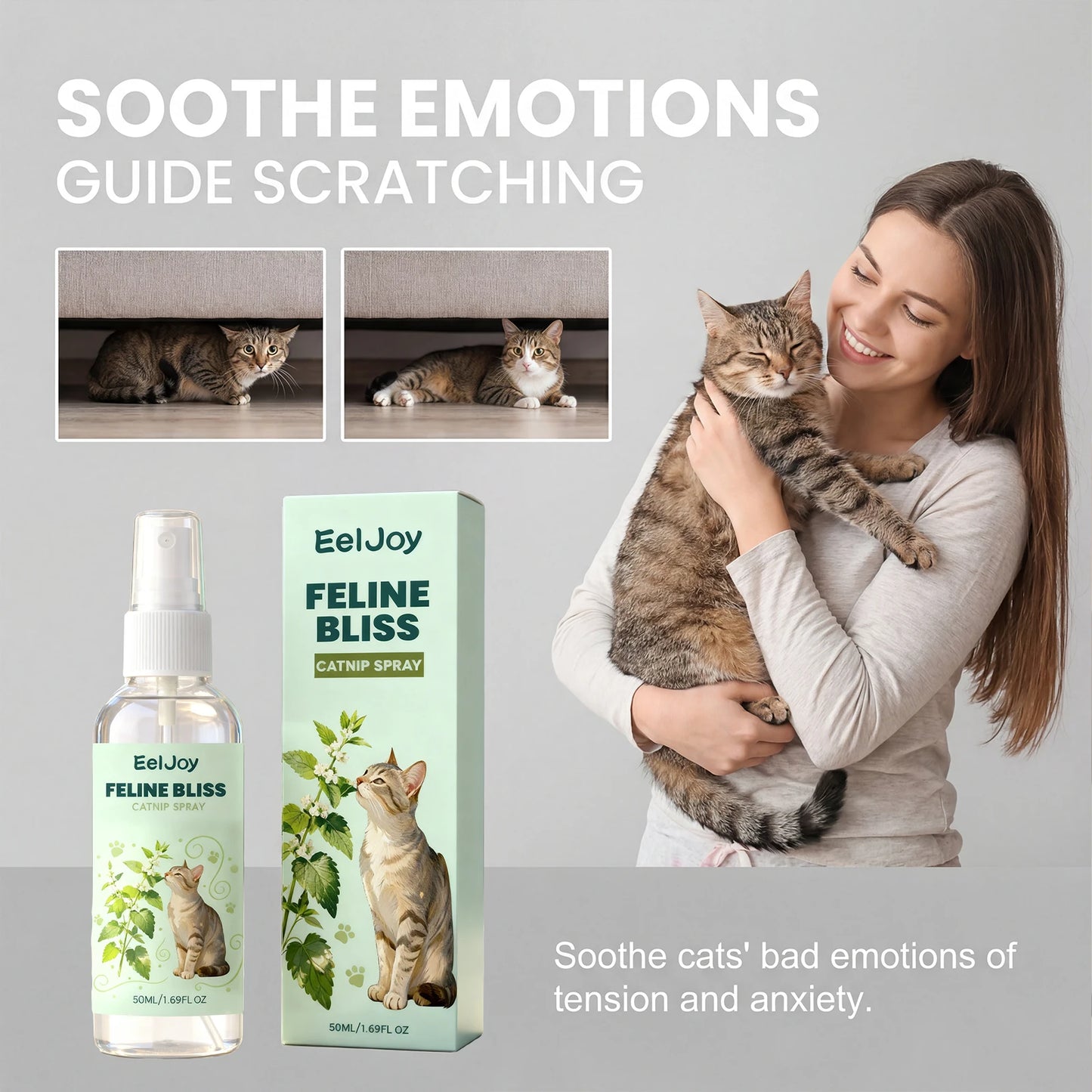 Cat Calming Spray with Catnip Extract 50ml Natural Pet Anxiety Relief Spray Reduce Scratching & Stress Interactive Toy Cat Train