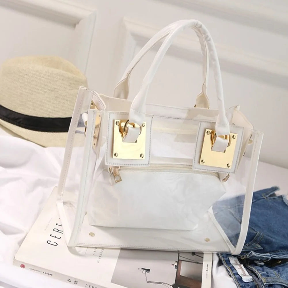 Large Summer Clear Totes Bags Transparent Clutch Purse Women Handbags Crossbody Handle Bag Shoulder Messenger Bag Girls Gift