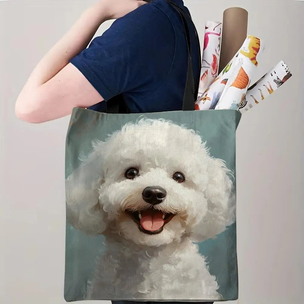 Maltese Dog Storage Bags Double-Sided Printed Canvas Tote Bag Eco-Friendly Reusable Large Capacity Handbag