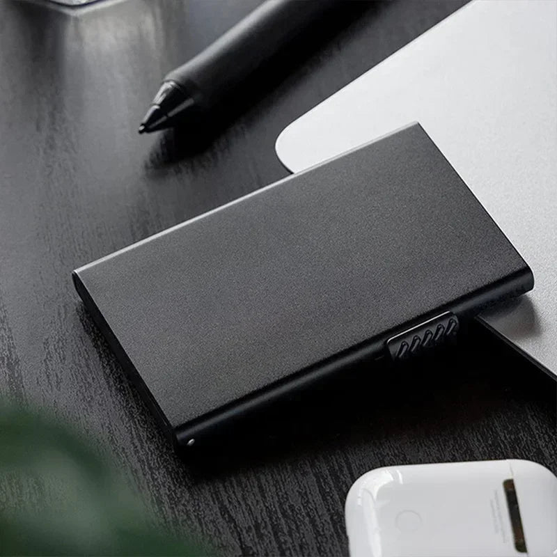 Anti-RFID Blocking Wallet for Men - Smart Metal Pop-Up, Ultra Slim Minimalist Aluminum ID/Bank Card Case