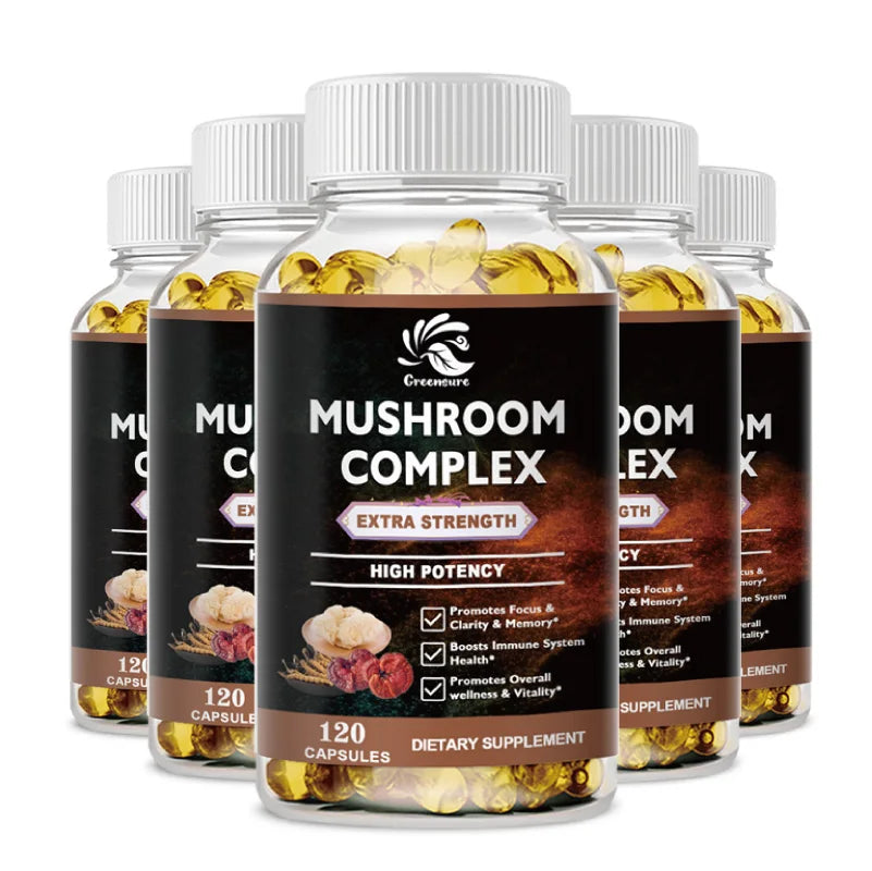 Lion Mane Cordyceps Mushroom Complex Supplement for Nootropic Brain Memory & Focus Immune & Stress Relief