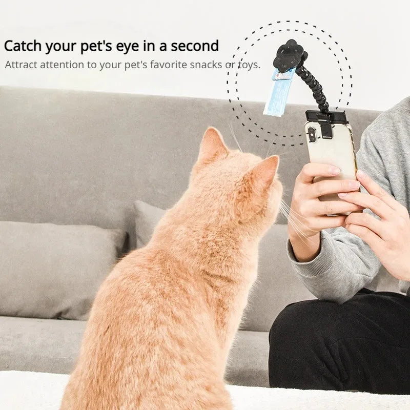 Pet Selfie Stick with Snack Holder 360 Rotation Phone Clip for Dogs Cats Attract Pets Look At Lens One Hand Pet Photography Tool