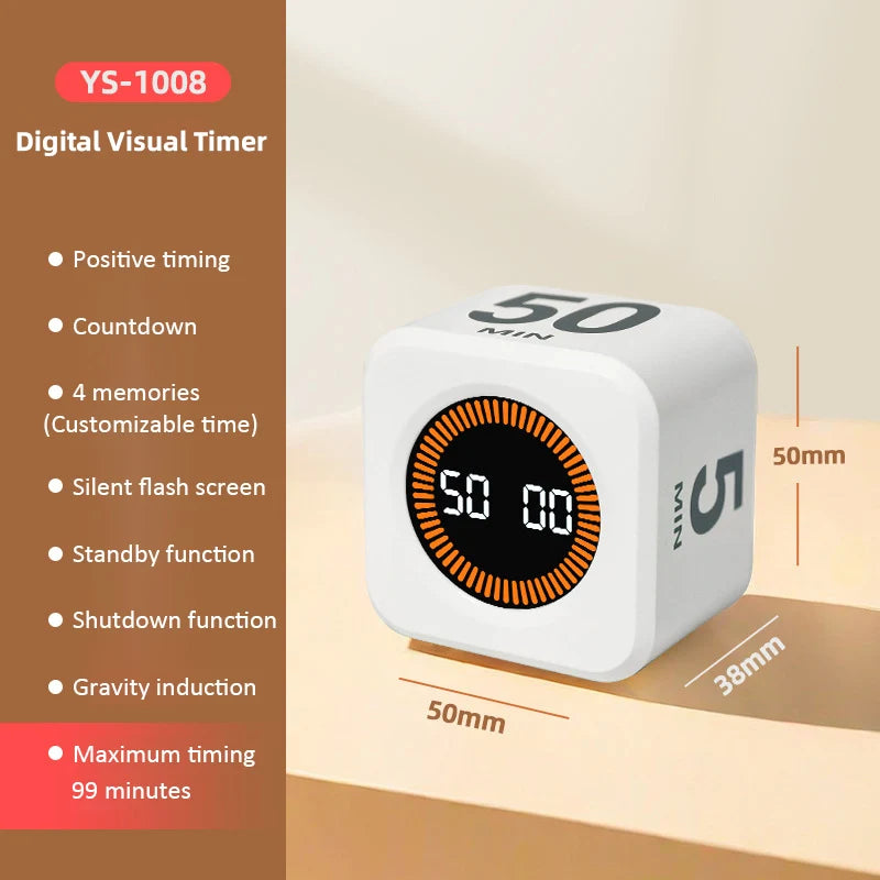 Digital Visual Timer Gravity Sensor Flipping LED Display 4 Preset Time Rechargeable Mini Cube Timer for Cooking Study Shower