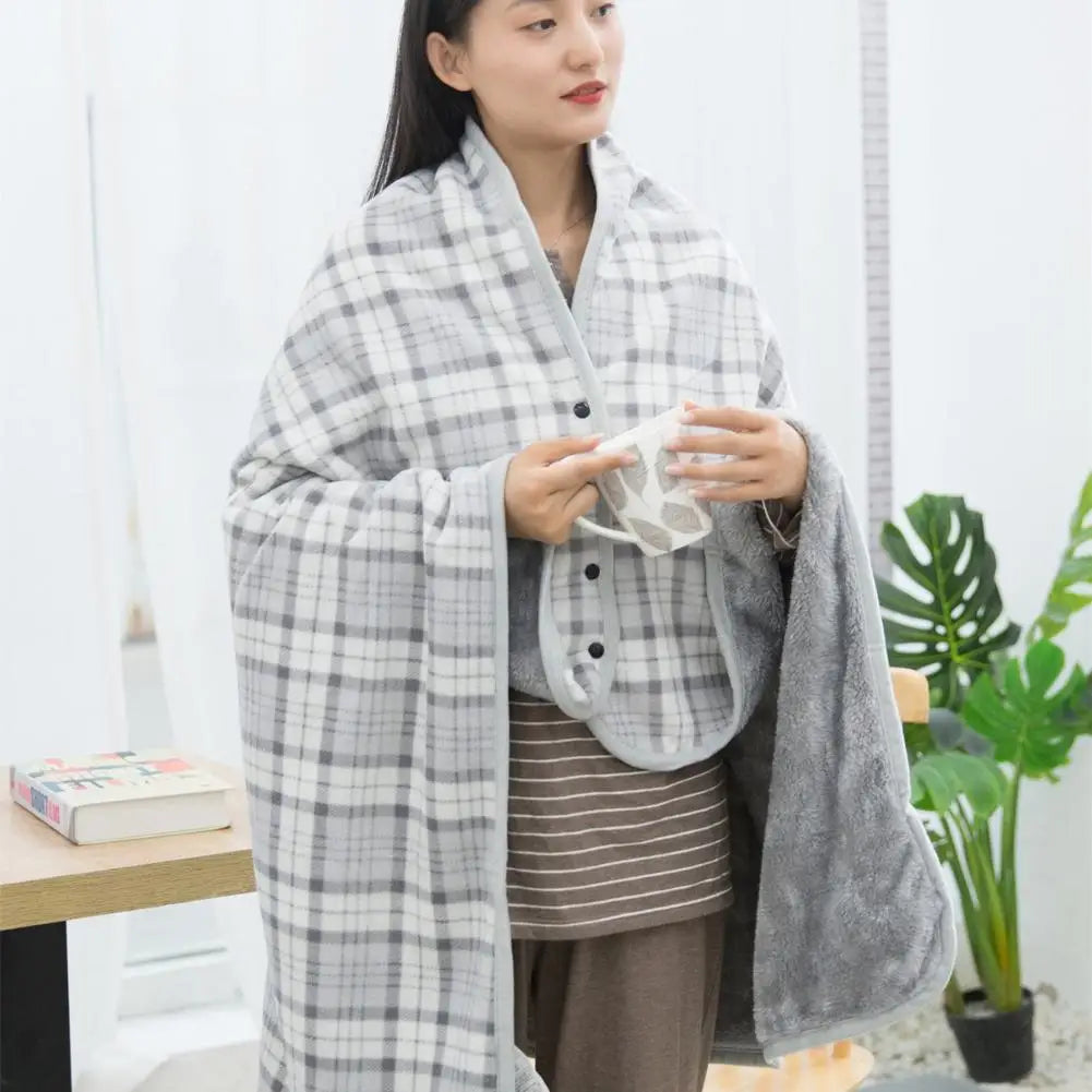 Wearable Plaid Fleece Blanket With Button Winte Warm Throws On Sofa Bed Travel Thicken Bedroom Office Air Conditioning Blanket ﻿