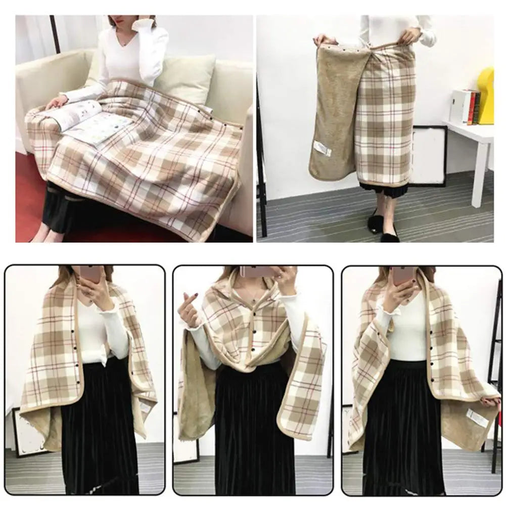 Wearable Plaid Fleece Blanket With Button Winte Warm Throws On Sofa Bed Travel Thicken Bedroom Office Air Conditioning Blanket ﻿