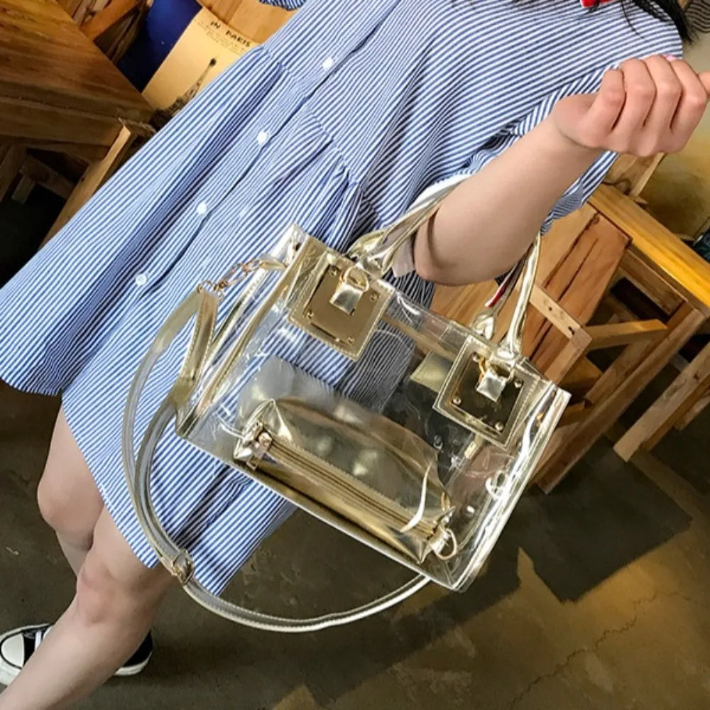 Large Summer Clear Totes Bags Transparent Clutch Purse Women Handbags Crossbody Handle Bag Shoulder Messenger Bag Girls Gift