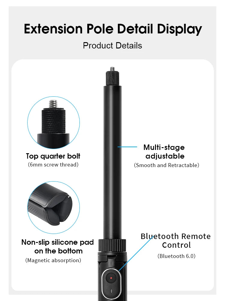3-in-1 Bullet Time Selfie Stick Tripod for Insta360 X5 X4 Invisible Pole 75°/90° Rotatable with Wireless Remote for Vlog Travel