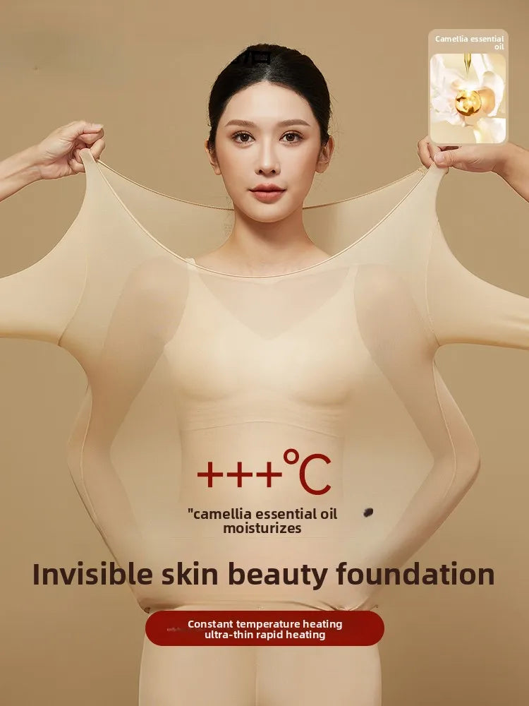 Ultra-Thin Heating Thermal Underwear Women Skin Care Skin Bottom Clothing Invisible Foundation Heattech Long Johns Set Winter