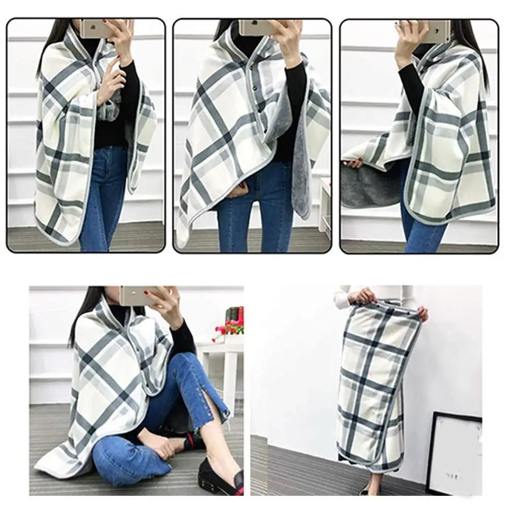 Wearable Plaid Fleece Blanket With Button Winte Warm Throws On Sofa Bed Travel Thicken Bedroom Office Air Conditioning Blanket ﻿