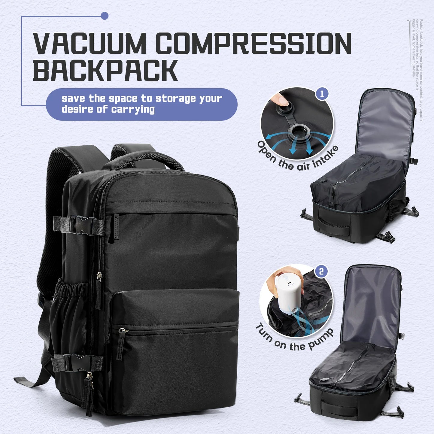 Vacuum Compression Backpack 15.6in Laptop Backpack Expand Hiking Vacuum Travel Backpack, Ryanair Backpack 40x30x20 Cabin Bag