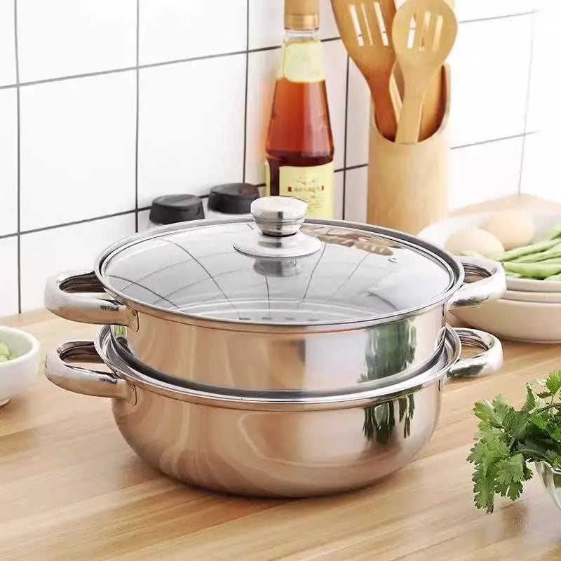 【SSummer10】Stainless Steel Single Double-Layer Steamer Basket - Thickened Pot Steaming Grid Rack for Home Cooking【SS】