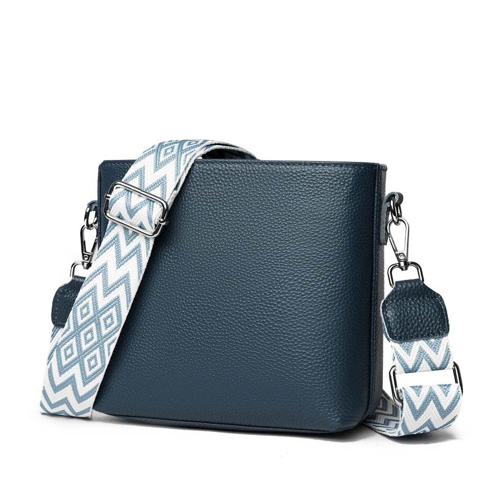 100% Genuine Leather Crossbody Bag Women Fashion Wide Strap Shoulder Bag Ladies Cowhide Messenger Bag Small Handbag and Purse