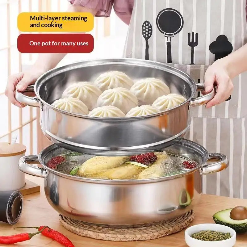 【SSummer10】Stainless Steel Single Double-Layer Steamer Basket - Thickened Pot Steaming Grid Rack for Home Cooking【SS】