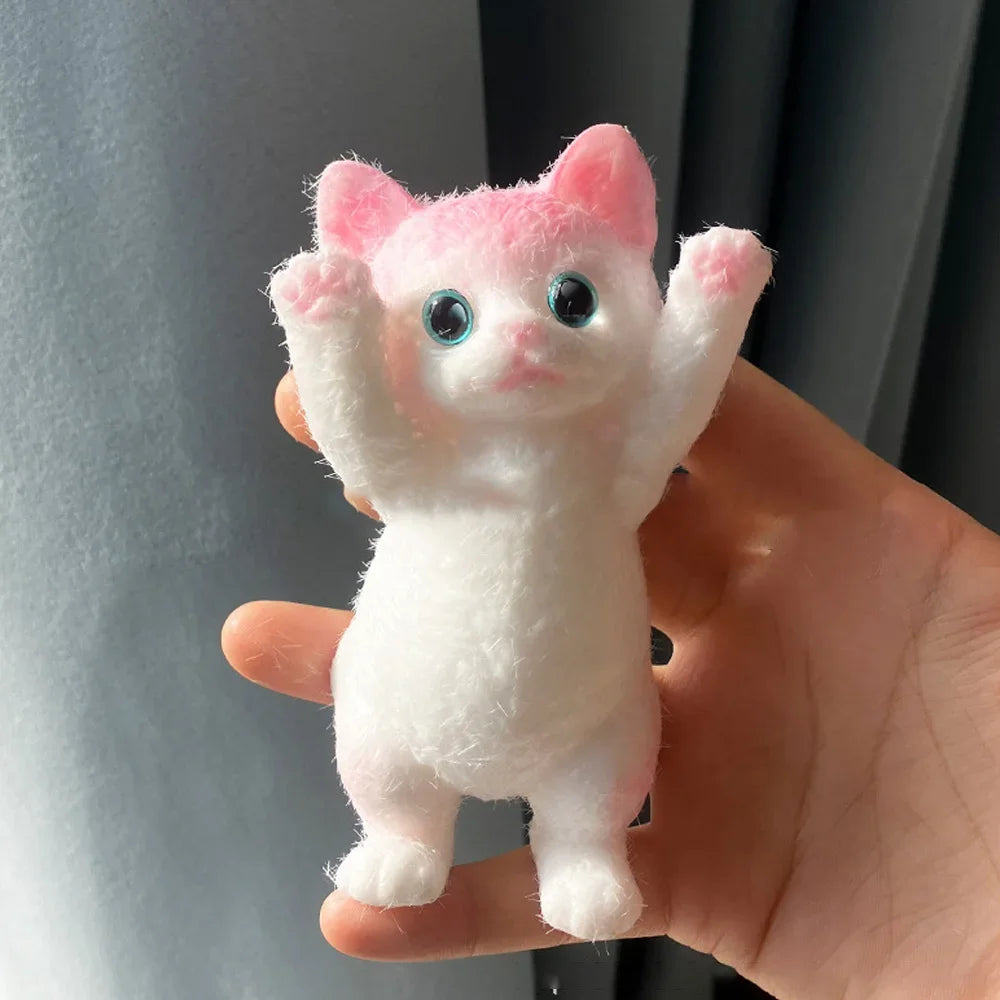 Squishy Cute Flocking Cat Stress Relief Toy, Extra Large Sensory Fidget Toys for Kids Adults Anxiety Relaxation, Squeeze Gift