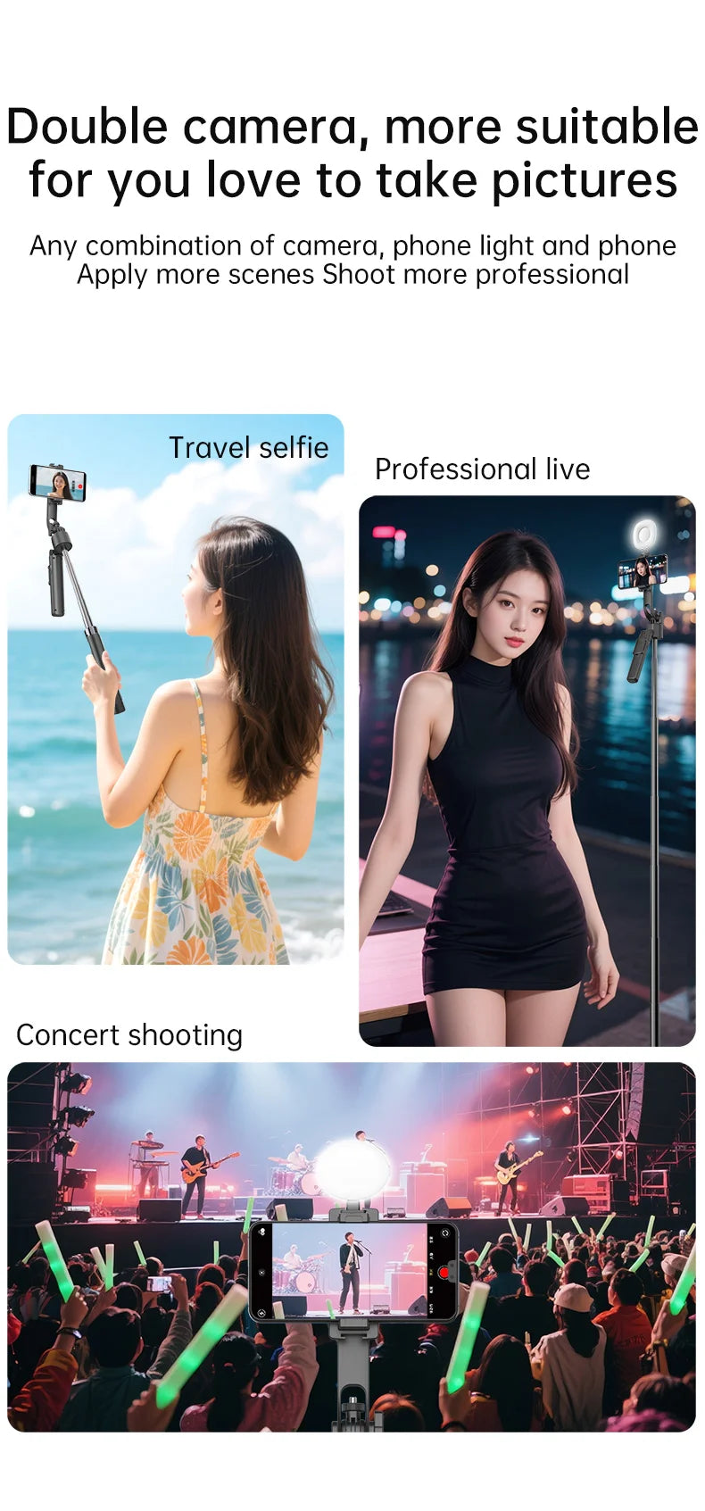AI Smart Tracking Selfie Stick Tripod, 360° Rotatable 4‑Axis Stabilizer, Wireless Remote, Portable Phone Tripod for Selfies Vlog