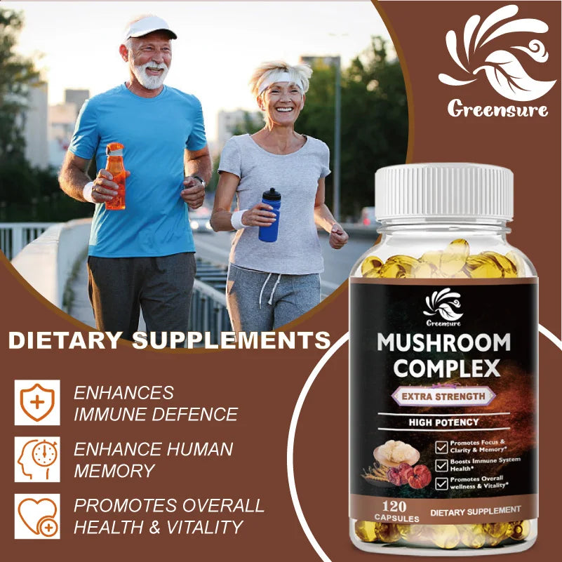 Lion Mane Cordyceps Mushroom Complex Supplement for Nootropic Brain Memory & Focus Immune & Stress Relief